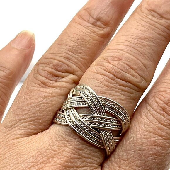 Sterling Silver Braided Open Back Wide Statement Band Ring Size 7 - Picture 4 of 5